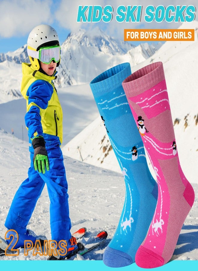 GRPSKCOS Kids Ski Socks 2 Pairs Girls Warm Thick Snow Socks for 3-12 Years Boys Girls(01 Pink+Blue, 7-12 Years) - Image 3